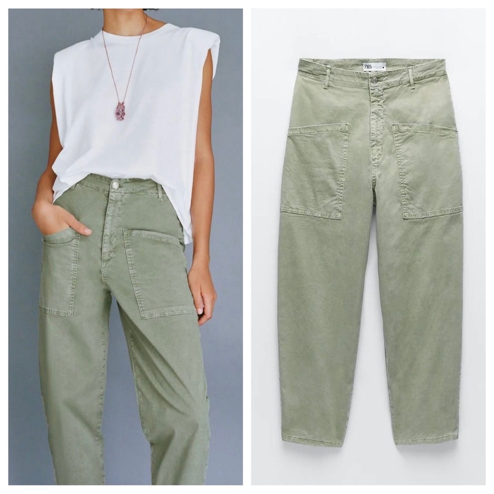 Zara Sage Green High-Waisted Pants